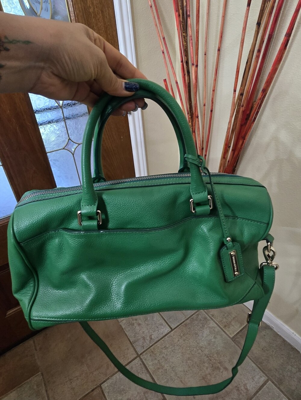 Green Leather Satchel Handbag - Unbranded